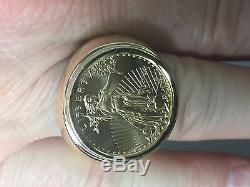 22K FINE GOLD 1/4 OZ US LIBERTY COIN in Heavy 14k gold Ring 25 MM