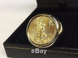 22K FINE GOLD 1/4 OZ US LIBERTY COIN in Heavy 14k gold Ring 25 MM