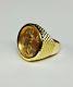 22k Fine Gold 1/4oz Us Liberty Coin In 14 Kt Solid Yellow Gold Mens Ring 25mm