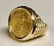 22k Fine Gold 1/4oz Us Liberty Coin In 14 Kt Solid Yellow Gold Mens Ring 25mm