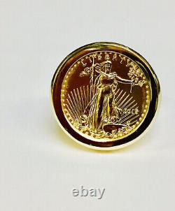 22K FINE GOLD 1/4oz US LIBERTY COIN IN 14 KT SOLID YELLOW GOLD MENS RING 25MM