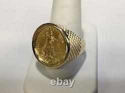 22K FINE GOLD 1/4oz US LIBERTY COIN IN 14 KT SOLID YELLOW GOLD MENS RING 25MM