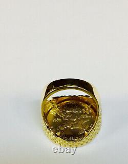 22K FINE GOLD 1/4oz US LIBERTY COIN IN 14 KT SOLID YELLOW GOLD MENS RING 25MM