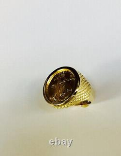 22K FINE GOLD 1/4oz US LIBERTY COIN IN 14 KT SOLID YELLOW GOLD MENS RING 25MM