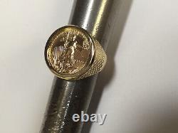 22K FINE GOLD 1/4oz US LIBERTY COIN IN 14 KT SOLID YELLOW GOLD MENS RING 25MM