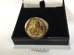 22K FINE GOLD 1/4oz US LIBERTY COIN IN 14 KT SOLID YELLOW GOLD MENS RING 25MM