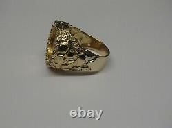 22K Fine Gold 1/10 OZ Liberty Coin 14K Gold Nugget & Emerald Chip Ring Size 10
