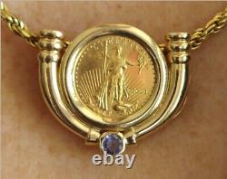 22K Fine Gold 1/10 oz. Liberty Coin with 14K Pendant Frame withTanzanite