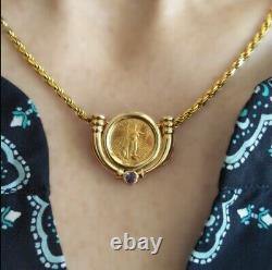 22K Fine Gold 1/10 oz. Liberty Coin with 14K Pendant Frame withTanzanite