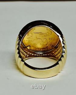 22K Fine Gold 1/4 OZ American Liberty Coin in Mens 14k Solid Yellow Gold Ring