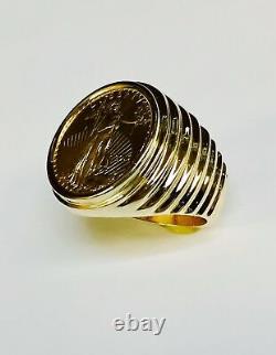 22K Fine Gold 1/4 OZ American Liberty Coin in Mens 14k Solid Yellow Gold Ring