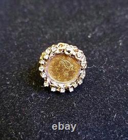 22K Fine Gold 1852 Liberty Head Gold Coin. 24 TCW diamonds 14k Gold Ring Jewelry