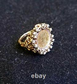 22K Fine Gold 1852 Liberty Head Gold Coin. 24 TCW diamonds 14k Gold Ring Jewelry