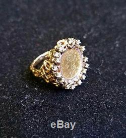 22K Fine Gold 1852 Liberty Head Gold Coin. 25 TCW diamonds 14k Gold Ring Jewelry