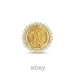 22K Fine Gold Lady Liberty Coin Ring Diamond Halo 1/10 OZ US. 66cttw 14k Gold