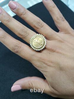 22K Fine Gold Lady Liberty Coin Ring Diamond Halo 1/10 OZ US. 66cttw 14k Gold