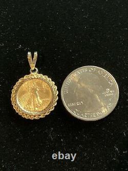 22K Fine Gold Lady Liberty Coin Set In 14k Diamond Cut Twisted Rope Bezel
