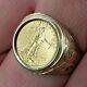 22k Fine Gold Liberty Ring 2015 1/10 Oz Us 14k Yellow Gold With Eagle Size 10