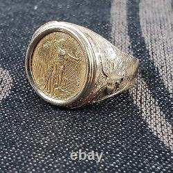 22K Fine Gold Liberty Ring 2015 1/10 OZ US 14k Yellow Gold With Eagle Size 10