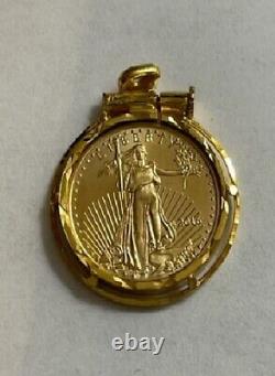 22K GOLD. 999 FINE 1/10 OZ American Eagle Coin 14K Screw top bezel frame pendant