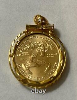 22K GOLD. 999 FINE 1/10 OZ American Eagle Coin 14K Screw top bezel frame pendant