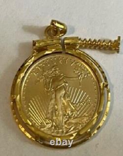 22K GOLD. 999 FINE 1/10 OZ American Eagle Coin 14K Screw top bezel frame pendant