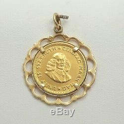 22K Gold 1976 1Rand Coin South Africa14k Frame Charm Pendant