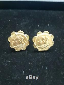 22K Gold FULL SOVEREIGN1920+1927 KING GEORGE V COINS in 18K Gold Mount EARRINGS