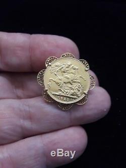 22K Gold FULL SOVEREIGN1920+1927 KING GEORGE V COINS in 18K Gold Mount EARRINGS