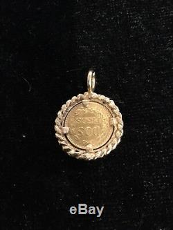 22K Gold Mexico Coin 1945 Dos Pesos 14K Frame Charm Pendant 3.6gr