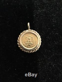 22K Gold Mexico Coin 1945 Dos Pesos 14K Frame Charm Pendant 3.6gr