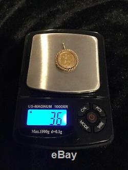 22K Gold Mexico Coin 1945 Dos Pesos 14K Frame Charm Pendant 3.6gr