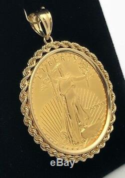 22K Liberty $50 Dollars 1 OZ Fine U. S. Gold Coin in 14K Gold Rope Bezel Pendant