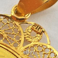 22K Old Turkey Gold Coin Set Within Fancy Handmade 21k Solid Gold Bezel Pendant