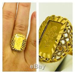 22K Saudi Indian Yellow Gold Ring with. 999 Fine Gold Credit Suisse Bullion s6.25