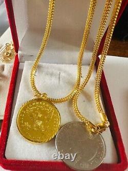 22K Solid 916 Real Dubai Gold Mens Women's Coin Necklace 24 Long 22.4g 3mm