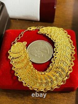 22K Yellow Saudi Gold Fine 916 Womens Coin Bracelet Fits 6.5-7 11.8g 19mm Wide