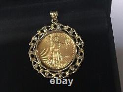 22KT Fine Gold 1/4 OZ Lady Liberty Coin With 0.11TCW Ddiamond-14KT FRAME PENDANT