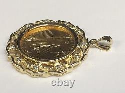 22KT Fine Gold 1/4 OZ Lady Liberty Coin With 0.11TCW Ddiamond-14KT FRAME PENDANT