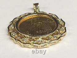 22KT Fine Gold 1/4 OZ Lady Liberty Coin With 0.11TCW Ddiamond-14KT FRAME PENDANT