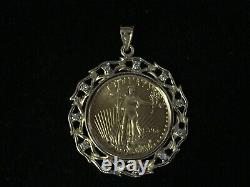 22KT Fine Gold 1/4 OZ Lady Liberty Coin With 0.11TCW Ddiamond-14KT FRAME PENDANT