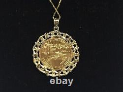 22KT Fine Gold 1/4 OZ Lady Liberty Coin With 0.11TCW Ddiamond-14KT FRAME PENDANT