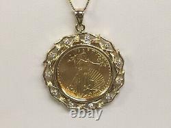 22KT Fine Gold 1/4 OZ Lady Liberty Coin With 0.11TCW Ddiamond-14KT FRAME PENDANT