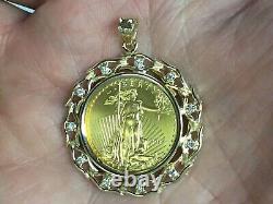 22KT Fine Gold 1/4 OZ Lady Liberty Coin With 0.11TCW Ddiamond-14KT FRAME PENDANT