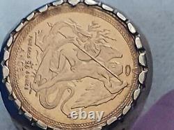 22ct fine Gold 1988 Isle of Man 1/20th Angel coin, set in 9ct gold ring