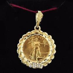 22k Fine Gold 1/10 Oz Us Liberty Coin 14k Gold Pendant