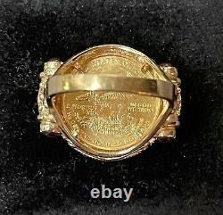 22k Fine Gold 1/10 Oz Us Liberty Coin In 14k Gold Ring With 4 Red Garnets-0.31oz