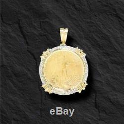 22k Fine Gold 1/2 Oz Lady Liberty Coin With. 32 Tcw Diamonds-14k Frame Pendant