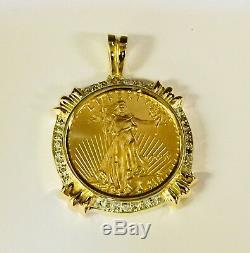 22k Fine Gold 1/2 Oz Lady Liberty Coin With. 32 Tcw Diamonds-14k Frame Pendant