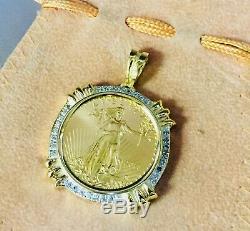 22k Fine Gold 1/2 Oz Lady Liberty Coin With. 32 Tcw Diamonds-14k Frame Pendant